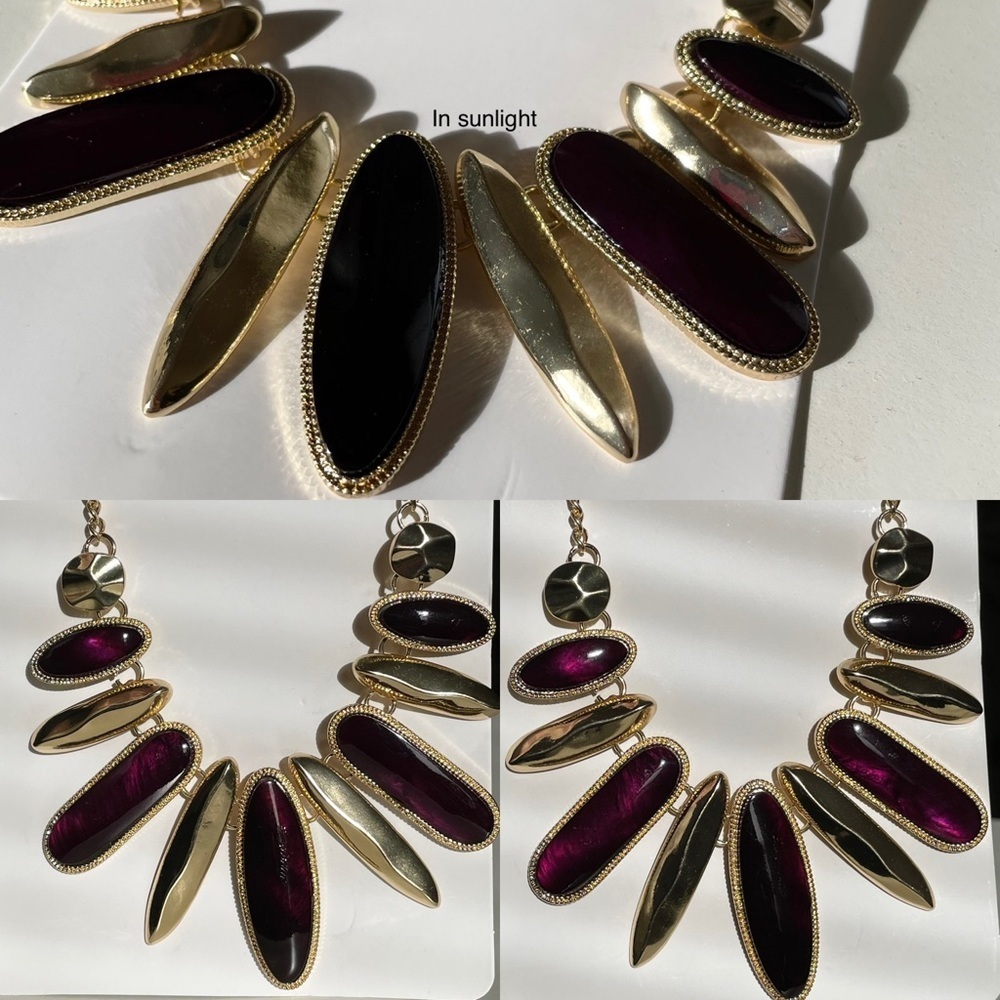 Charming Charlie Dark Purple & Gold-Tone Stone Necklace NWT - Picture 6 of 13